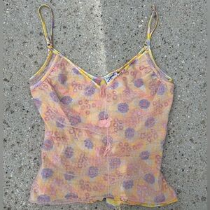 CHANEL Yellow Pink Floral Sheer Camisole